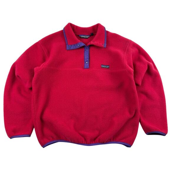 Vintage Patagonia 90s Synchilla Red & Purple Fleece Quarter Button Jacket Small - Picture 1 of 7